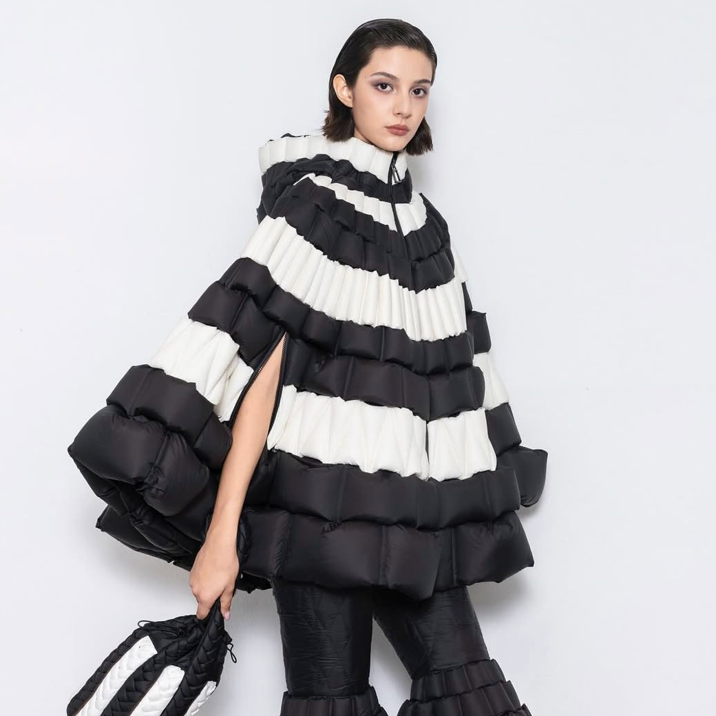 Two tone puffer cape