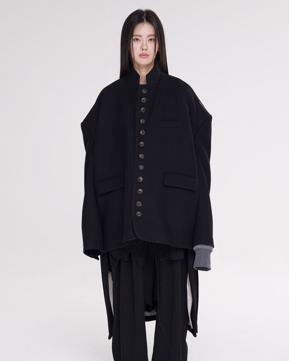 Asymmetrical ZIpper Coat BLACK