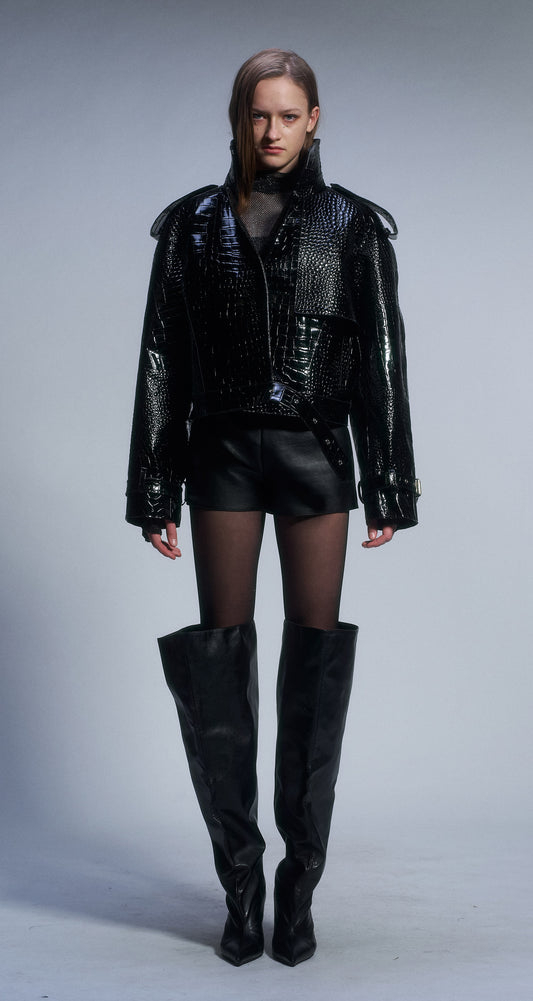 Hannah Shin CROP  LEATHER JACKET BLACK