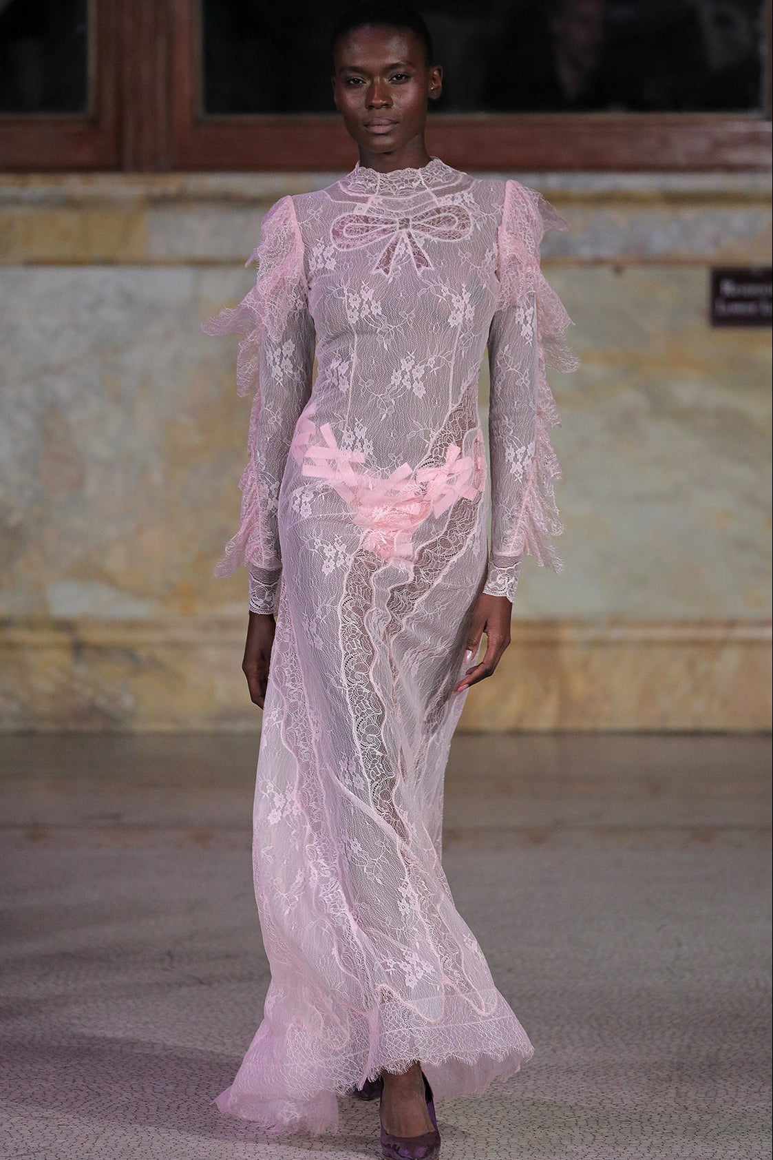 Landmee new SS2027 Runway Ribbon bow lace gown