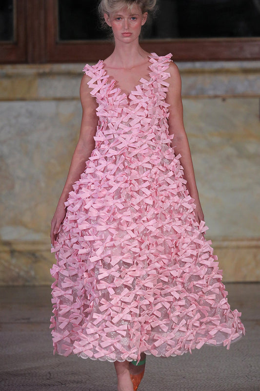 Landmee new SS2027 Runway Hand crafted Bow Dress in Silk