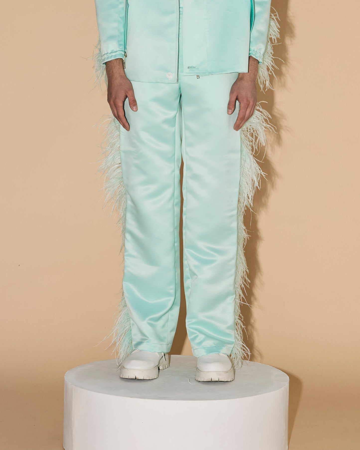 Anuruq MINT OSTRICH FEATHER PANTS