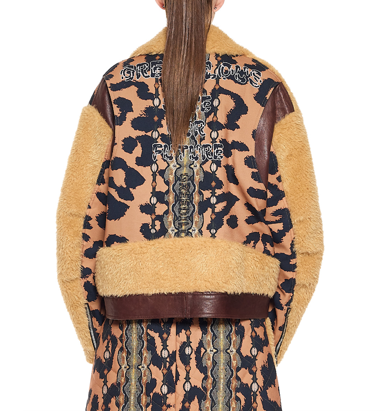 Greedilous Leopard Slogan Printing Fur Biker Jacket