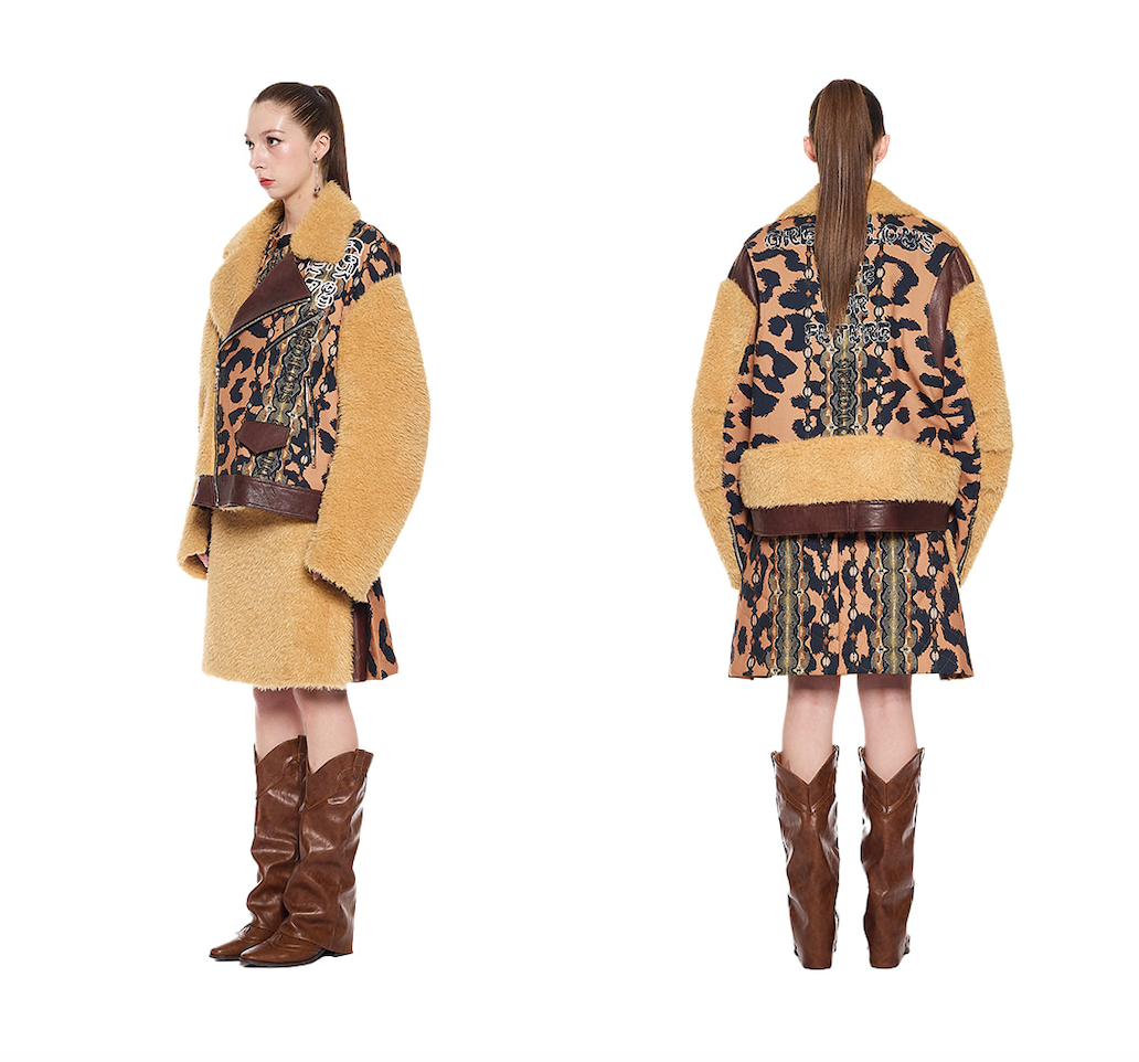 Greedilous Leopard Slogan Printing Fur Biker Jacket