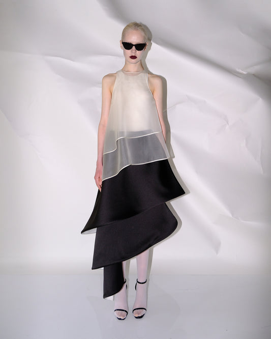 VICKTEERUT Sculptural Vest and Origami Tiered Skirt